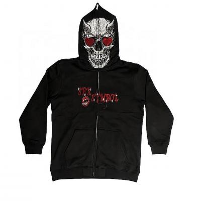 China Custom Full Face Full Face Windproof Logo Rhinestone Hoodie Zip Up Hoodie Rhinestone Zipper Up Halloween Hoodies Rhinestone for sale