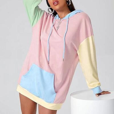 China New arrivals breathable long dress hoodie custom made WORKOUT pink patchwork sweatshirt hoodie dress for women for sale