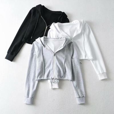 China Plus Size ESTATE 2021 New Arrivals Zip Hoodie Solid Color Crop Tops Sweater Women Hoodie for sale