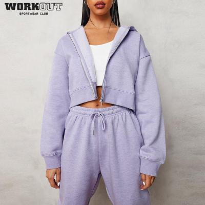 China Plus Size Sweatsuit Set, Tracksuit, Loose Fit Pullover Crop Zipper Hoodie Woman Two Piece Set High Quality for sale