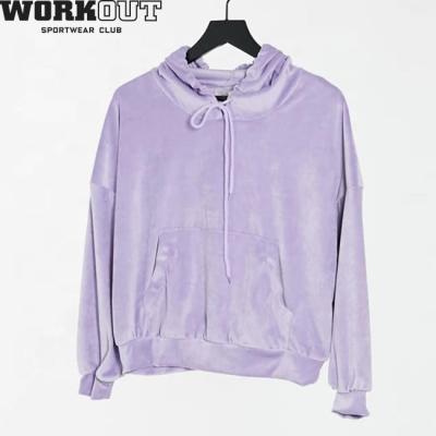 China Cheap Organic Black Cotton Purple Casual Hoodies Plain Windproof With Strings Velvet Hoodie For Woman for sale