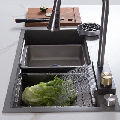 China Without Faucet Wholesale Single Bowl Sus304 Stainless Steel Kitchen Waterfall Handmade Multifunctional Sink Sink for sale