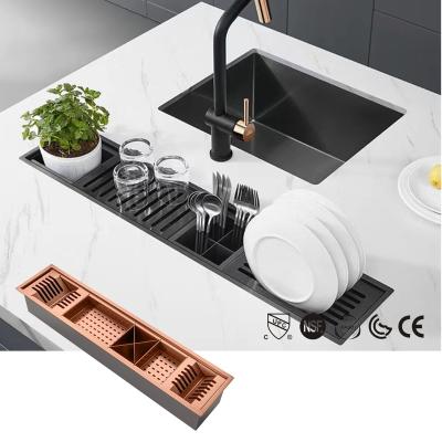 China Rose Gold With Dish Rack Rectangular Single Tap Ss304 Undermount Bowl Kitchen Sinks Knives, Forks, Spoons Box for sale