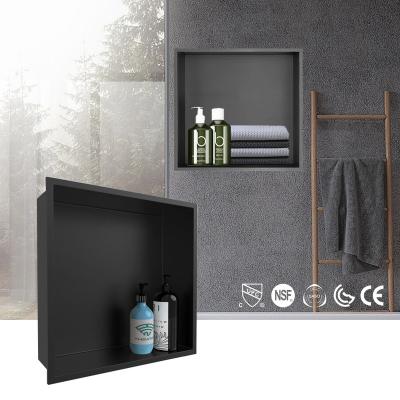 China Sus304 Modern Simple Wall Hidden Black Shower Niche Bathroom Shelf Shampoo Single Tier Insert for sale