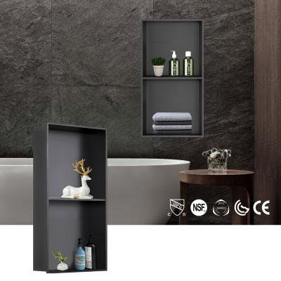 China Modern Double Bowl Nono Black 304 Stainless Steel Bathroom Sets Long Metal Shelf Decoration Wall Niche for sale