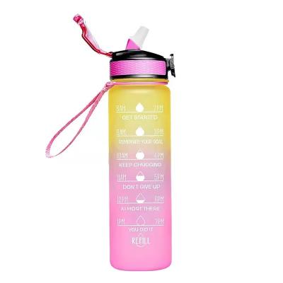 China Viable Gradient 32oz Tritan Water Bottles BPA Free Plastic Fitness Motivational Water Bottle With Custom Logo for sale