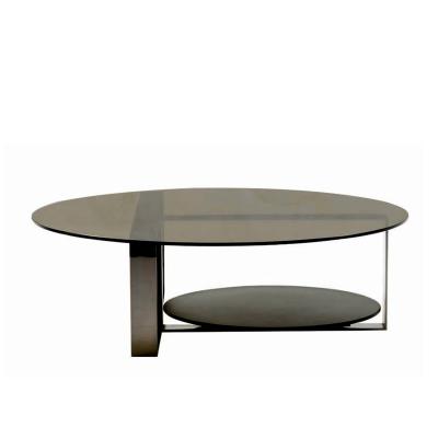 China Modern Light Luxury Stainless Steel Black Semi Transparent Tempered Glass Round Coffee Table for sale