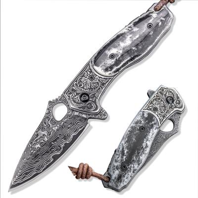 China Newest Maintenance Slide Maintenance Tool High Quality Open Bone Handle Damascus Pocket Knife Hunting Knife Steel Sharp Survival for sale