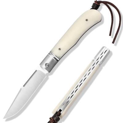 China Classic Open Folding Handle M390 Slide And Titanium Blade Bone Knives Pocket Knife With Leather Sheath for sale