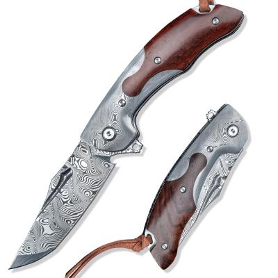 China Wholesale Custom Folding Pocket Knives High Quality Steel Open Slide Damascus Blade Rosewood Slide Knife for sale