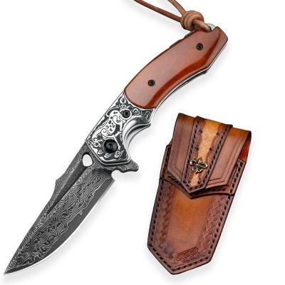 China Slide Open NEW Bone Handle Outdoor Survival Hunting Camping Tactical Cutter Damascus Steel Folding Knife EDC Outdoor Pocket Knives for Men for sale