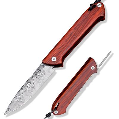 China High Quality Open Slide Amazon Self Defense Wooden Handle Folding Pocket Knives Camping Hunting Knife for sale