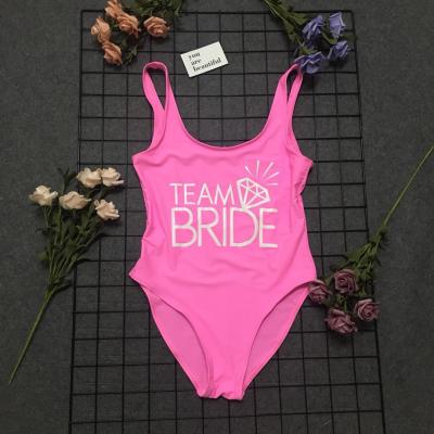 China Breathable Team Bride Letter Print Diamond One Piece Pattern Swimwear for sale