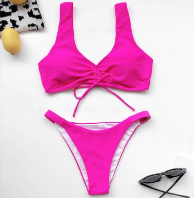 China Breathable Womens Swimsuit Tie Knot Bikini Set Crop Top Cutout Two Piece Sporty Swimwear for sale