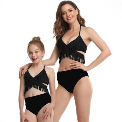 China Breathable Mother and Daughter Swimwear Family Matching Two Pieces Children Swimwear Swimsuit with Tassels for sale