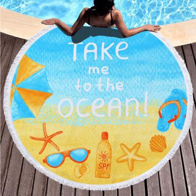 China QUICK DRY Take To The Ocean Round Thick Round Beach Blanket Tapestry Beach Towel With Fringe Tassels 60 Inches for sale