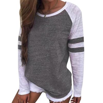 China Anti-Wrinkle Women's Loose Long Sleeve Blouse Henley O Neck Baseball T-Shirt Raglan Tops Tee for sale