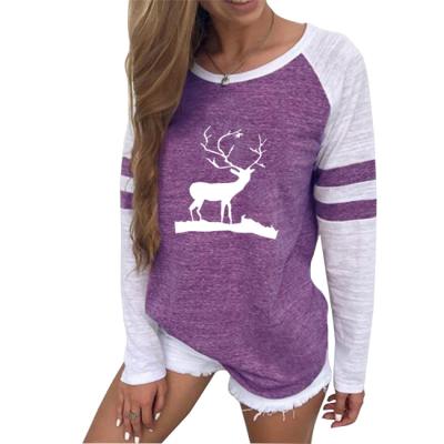 China Anti-Wrinkle Womens Printing Round Neck Long Sleeve Poleras Womens Casual Christmas T-Shirt for sale