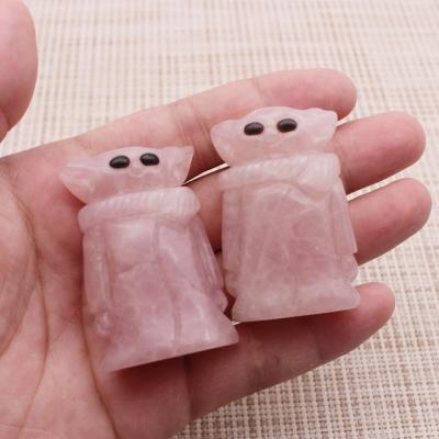 China China Wholesale Natural Crystal Hand Crafts Rose Quartz Crystal Baby Yoda For Gifts for sale