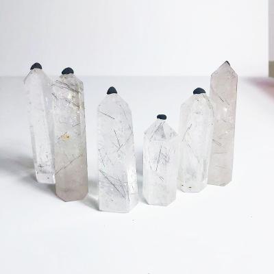 China Wholesale High Quality Natural Black Dots China Tourmaline Clear Quartz Crystal For Home Decoration for sale