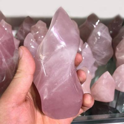 China China Hot Selling High Quality Natural Rose Quartz Freeform Torch Crystal Rose Quartz Flame For Healing for sale