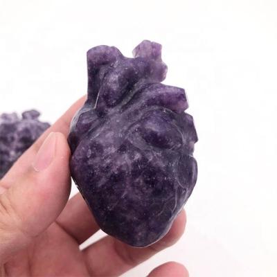 China China High Quality Natural Quartz Purple Lepidolite Carved Heart Stone Anatomical Crystals for sale