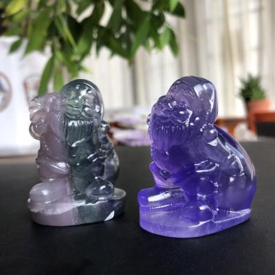 China Wholesale Natural Stone Fluorite Healing China Quartz Crystal Statue Crafts For Father Christmas Decoration for sale