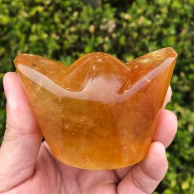 China China High Quality Yellow Calcite Carving Folk Crafts Gold Ingot Shoe Shaped Hand Carved Crystal Iceland Spar For Gift for sale