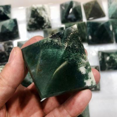 China China High Quality Hand Carved Natural Agate Pyramid Moss Quartz Crystal Stone Carving For Healing for sale