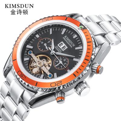 China New KIMSDUN Auto Date Fashion Watch Men Fashion Belt Waterproof Steel Tourbillon Automatic Mechanical Watch for sale