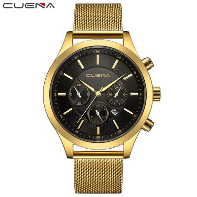 China Automatic date CUENA men brand luxury fashion casual watch quartz wholesale Mesh Band Design Watches Custom Logo Watch for sale