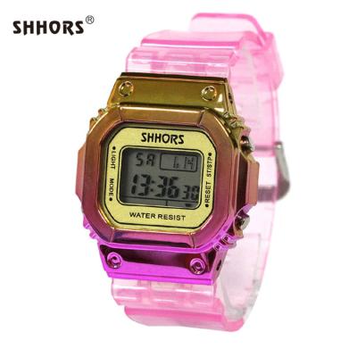 China Auto Date Gradient Color Clear Digital Men Fashion Trend Watch Clear Plastic Waterproof Running Watchband for sale