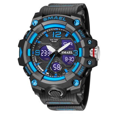 China Auto Date SMAEL 8008 Top 10 Marks Made In Plastic Universe Quartz Watch Dual Time Outdoor Chronograph Quartz Watch Low Price Strap Watch Set for sale