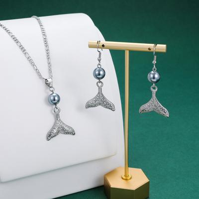 China Hard Stainless Steel Mermaid Tail Ladies Jewelry Set Stainless Steel Ladies Gift Necklace Dangle Earrings Wholesale for sale