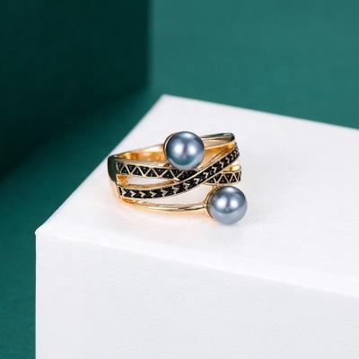 China Women's Hawaiian 14k Gold Rings Wedding Engagement Custom Size Double Pearl Multiple Geometry Tough for sale