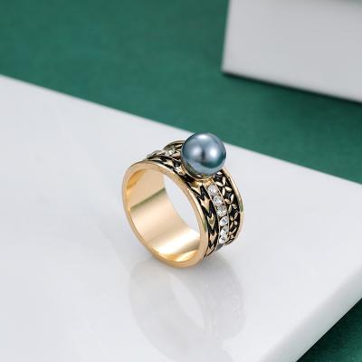 China Ring Diamond Freshwater Baroque Pearl Hawaiian Style CLASSIC Ring Gold Plated Jewelry for sale