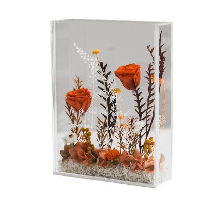 China Factory Customizable Customize Square Clear Acrylic Storage Boxes Rose Gift Boxes With Flower Acrylic Lid for sale