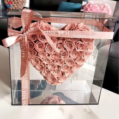 China YAGELI Customizable Wholesale Luxury Clear Wedding Rose Display Pmma Acrylic Flower Square Box for Rose Chocolate for sale