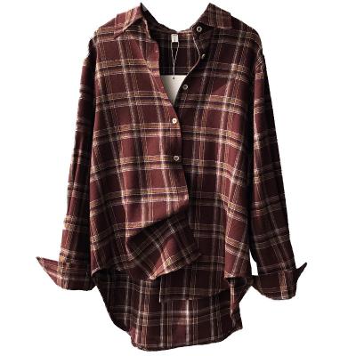 China Anti-wrinkle plaid shirts women tops and blouses long sleeve cotton oversized casual loose female checkered ladies shirt custom for sale