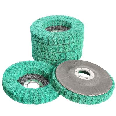 China Durable Green Grit 180 Worth Buying 4.5 Inch Upright Nylon Fiber Fin Grinding Disc Non-woven Polishing Wheel for sale