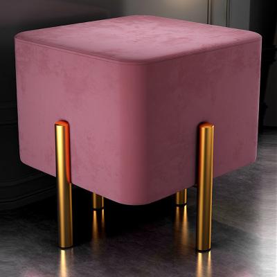 China New design demountable home furniture removable home furniture nordic modern rose velvet round pouf stool gold living room shoe seat cover for sale for sale