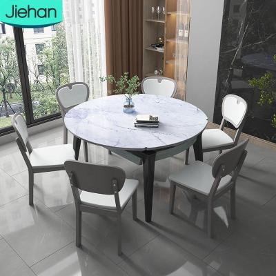 China Set Design Furniture (Other) Hot Sale Adjustable Kitchen And Cheap Dining Room Set Round Extendable Nordic Wooden Modern Dining Tables With Chairs For 6 for sale