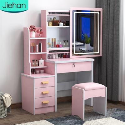 China Modern Cheap Modern Nordic Furniture Designs Small Wooden Pink Vanity Dresser Makeup Dresser With Mirror And Stool For Bedroom for sale