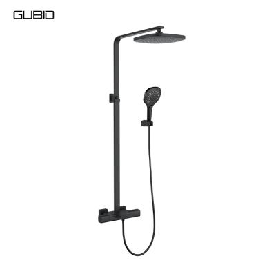 China With Plastic Slide Bar Matte Black Wall Mounted Bath Room Square Rain Head Shoewer Hand Shower Bathroom Faucet Shower With Hand Shower for sale