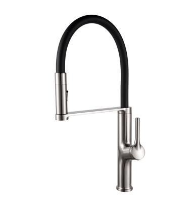 China Modern Cupc Nickel Brushed Brass Brass Pull Down Hot And Cold Anti Splash Water Saving Water Deck Mounted Kitchen Sink Faucets for sale