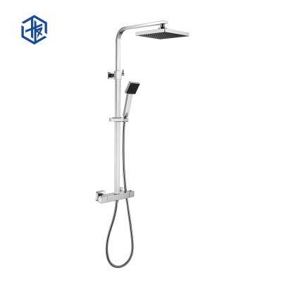 China With Slide Bar CE WRAS Bathroom Ware Sanitary Square Shape Hot Cold Water Mixer Tap Exposed Installation Thermostatic Rain Shower Set for sale