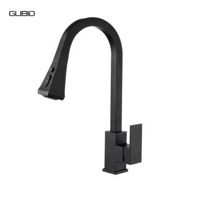 China Pull Out Dual Functions Jet Square Type Matte Black Kitchen Sink Pull Down Outlet Faucet Mixer Water Faucet With cUPC Approved for sale