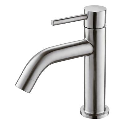 China Environmental Friendly Single Cold Mono Faucet For Bathroom 304 Stainless Steel Single Lever Sink Faucet Installed On Deck for sale