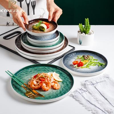 China Wholesale Price Stone Pottery and Porcelain Stone Pattern Dish and Dish Viable Dishes Sets Ceramic Dinnerware Other Bone China Dinnerware Set for sale