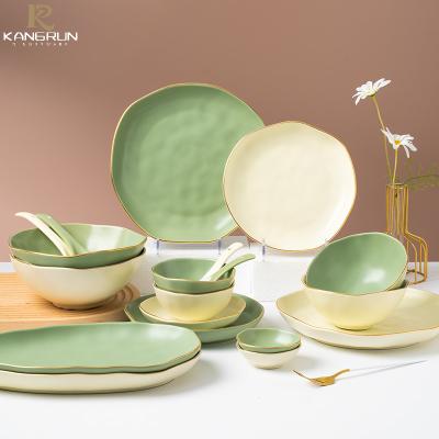 China Sustainable Luxury Ceramic Restaurant Plates Sets Dinnerware Dinnerware Gold Plated Porcelain Dinnerware Set Bone China Wholesale for sale